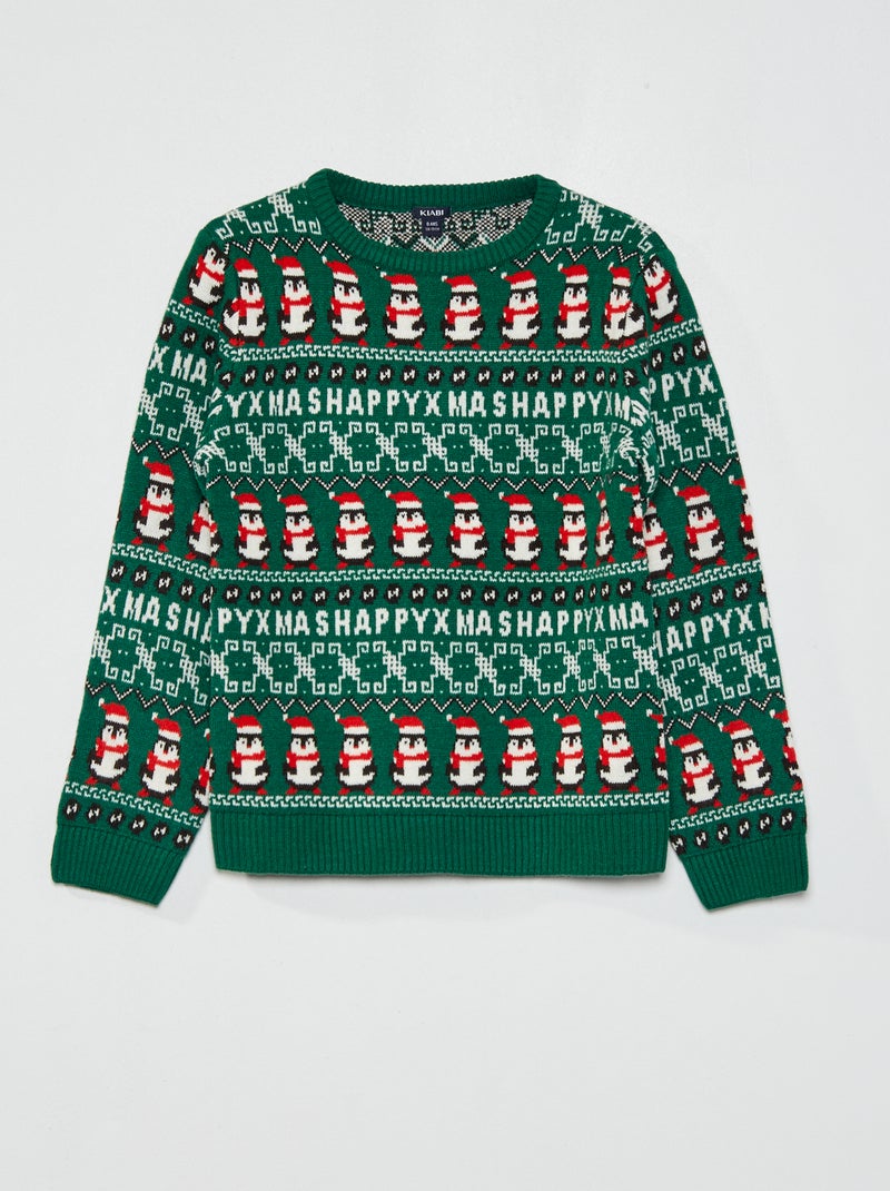 Camisola de Natal com estampado pinguim VERDE - Kiabi