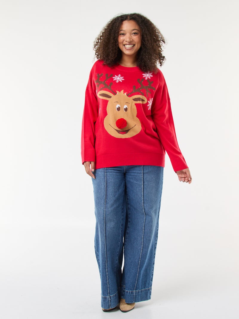 Camisola de Natal com estampado 'rena' Vermelho - Kiabi