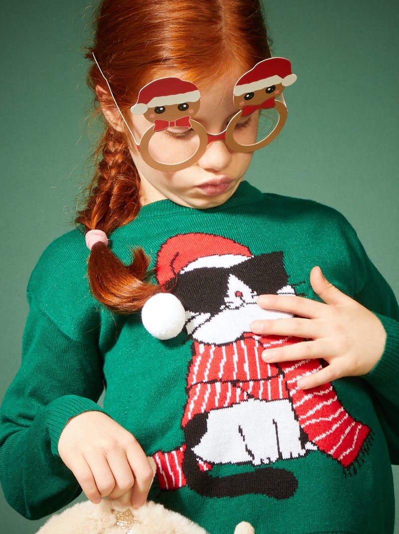 Camisola de Natal com gato VERDE - Kiabi
