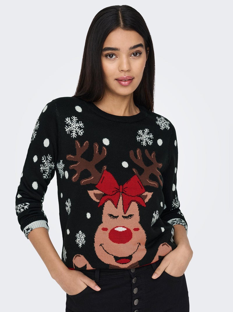 Camisola de Natal com motivo rena Preto - Kiabi
