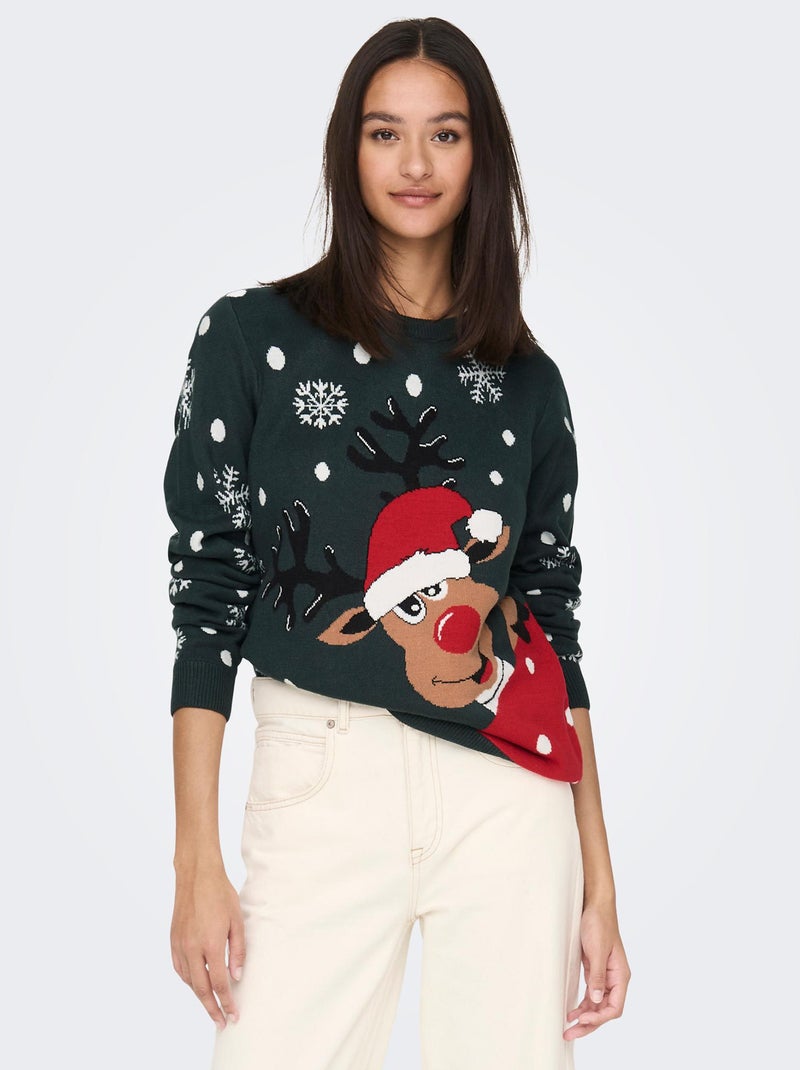 Camisola de Natal com motivo rena VERDE - Kiabi