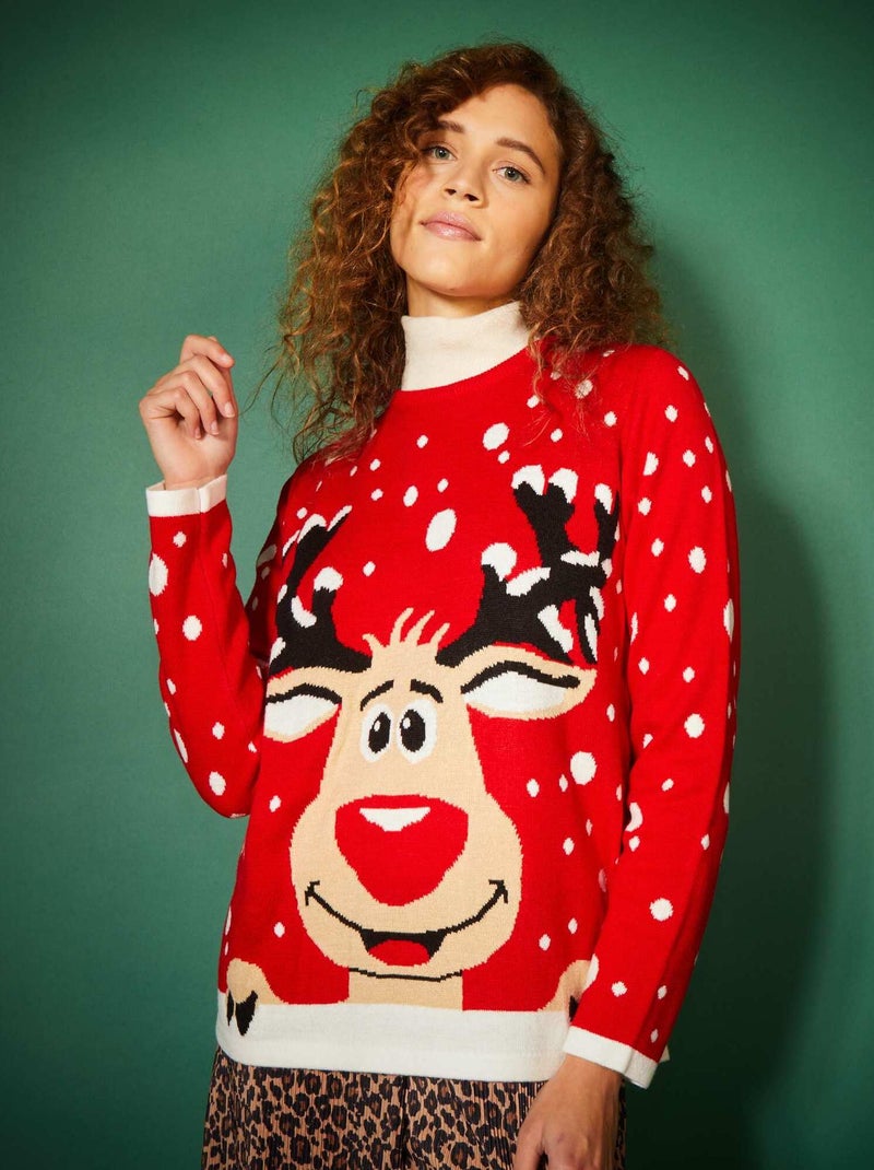 Camisola de Natal com motivo rena VERMELHO - Kiabi