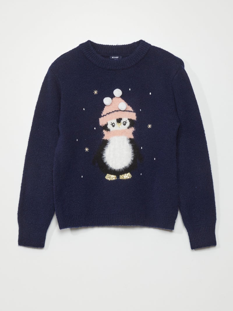 Camisola de Natal com Pinguim AZUL - Kiabi