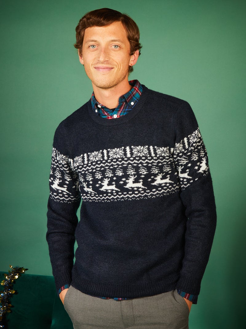 Camisola de Natal com veados e flocos AZUL - Kiabi
