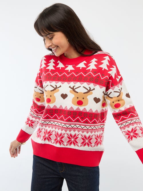 Camisola de Natal em jacquard 'rena' - Kiabi