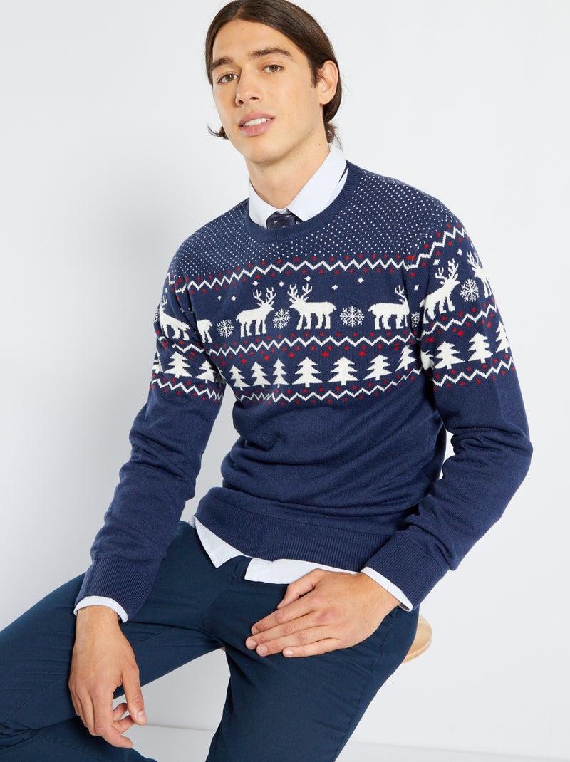 Camisola de Natal em malha AZUL - Kiabi