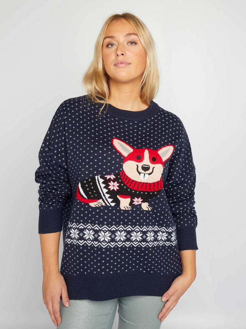 Camisola de Natal em malha com cão AZUL - Kiabi