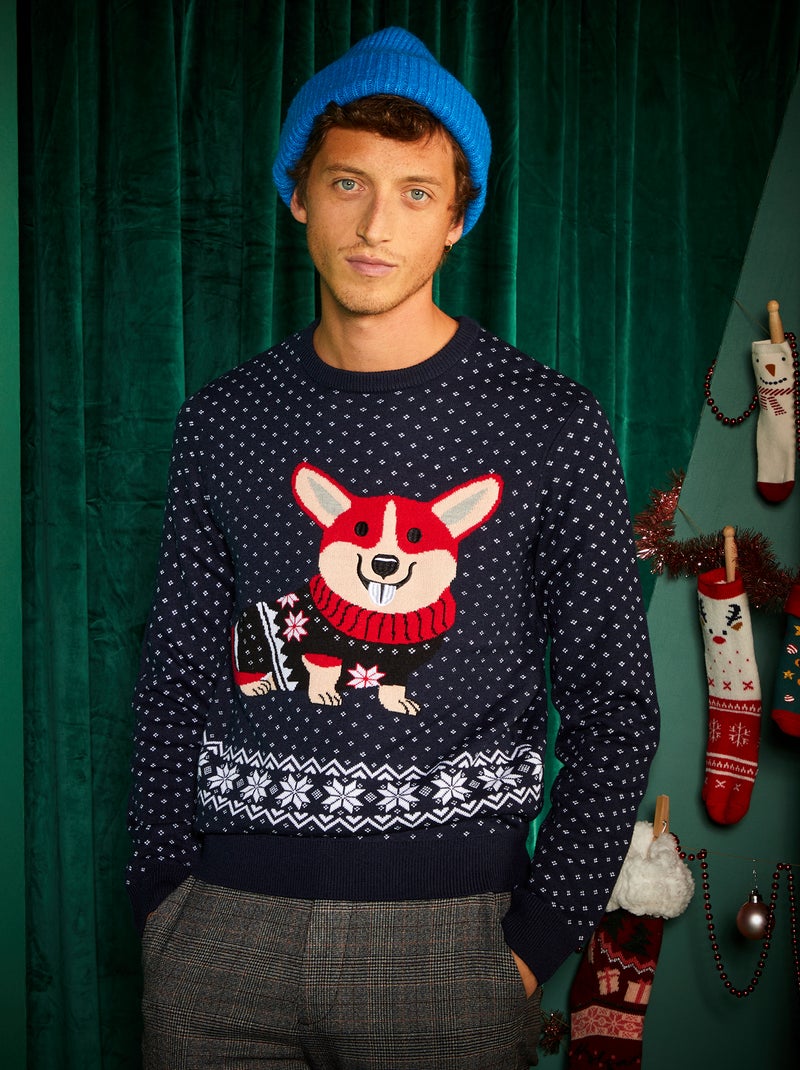 Camisola de Natal em malha grossa larga AZUL - Kiabi