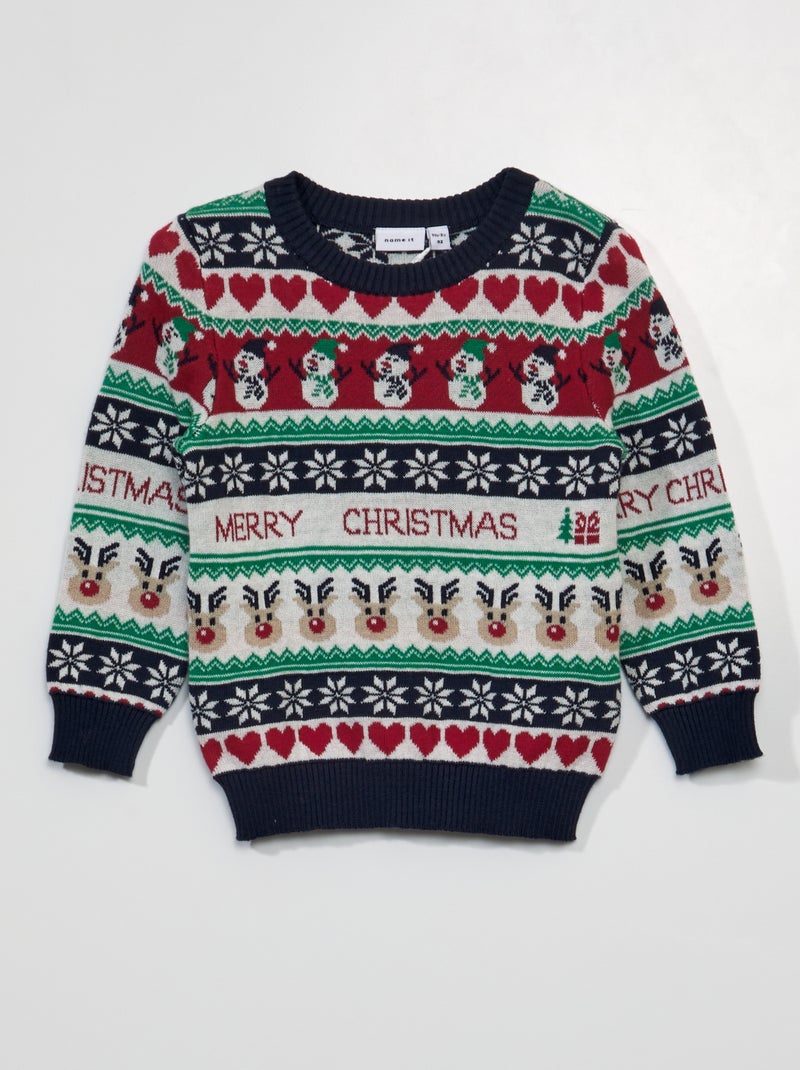 Camisola de Natal em malha jacquard 'Name it' AZUL - Kiabi