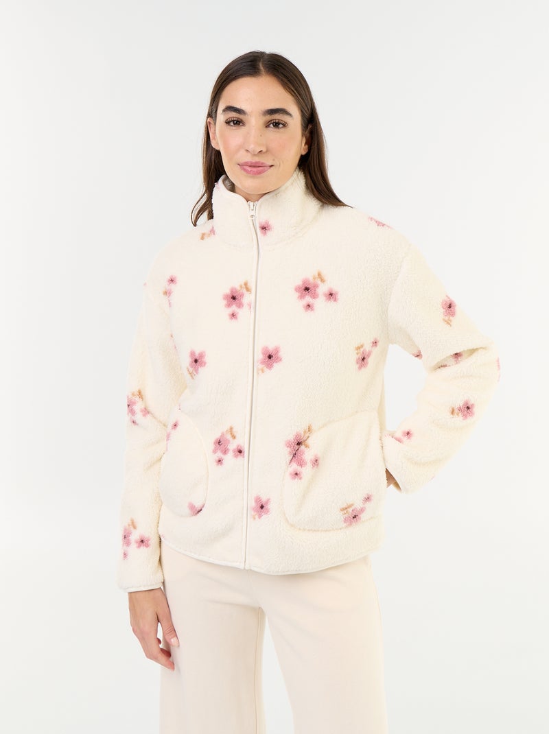 Camisola de polar com fecho e padrão Branco - Kiabi