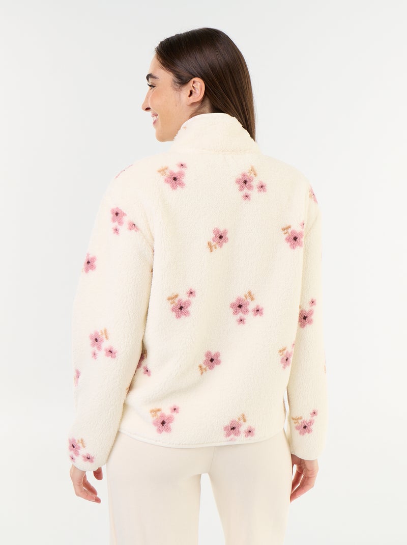 Camisola de polar com fecho e padrão Branco - Kiabi