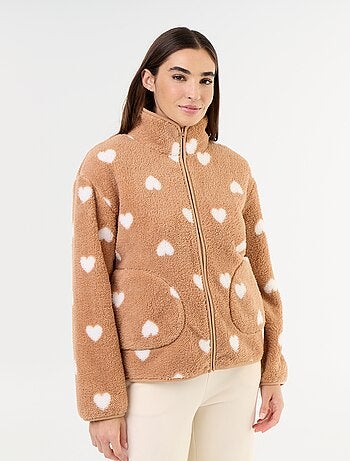 Camisola de polar com fecho e padrão
