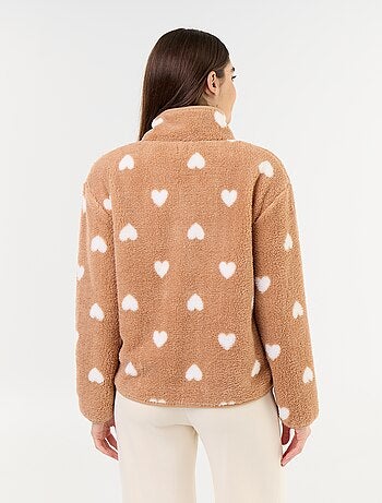 Camisola de polar com fecho e padrão