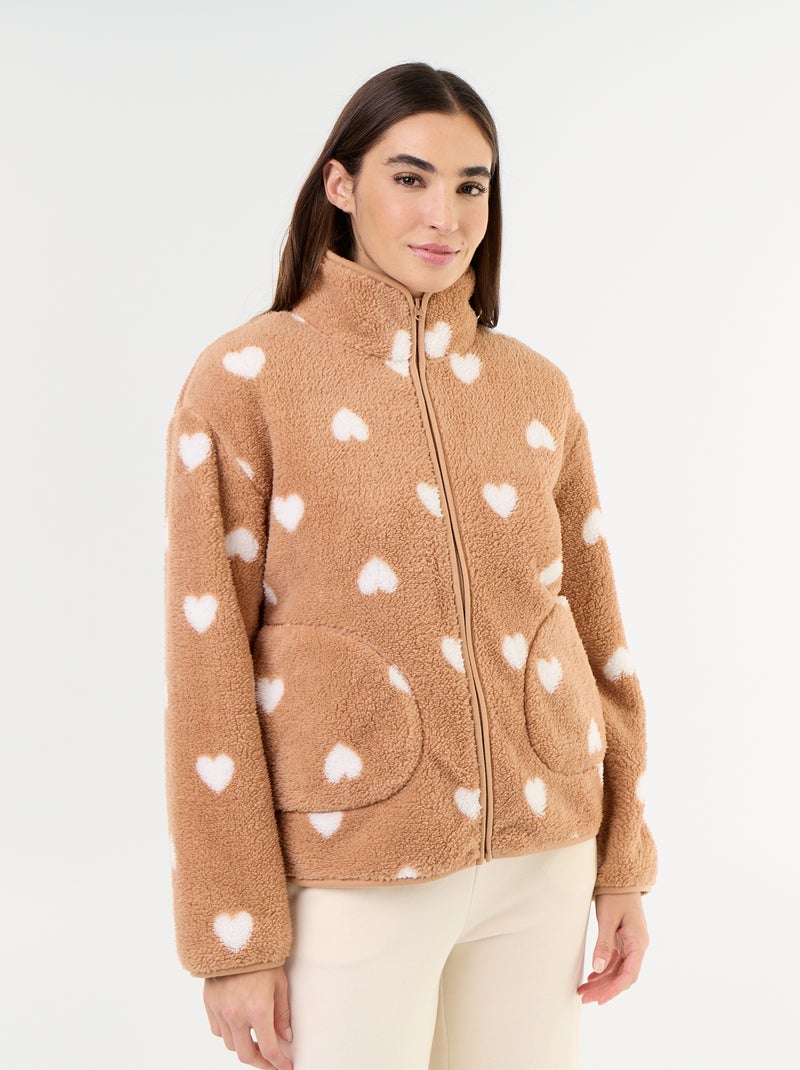 Camisola de polar com fecho e padrão Castanho - Kiabi