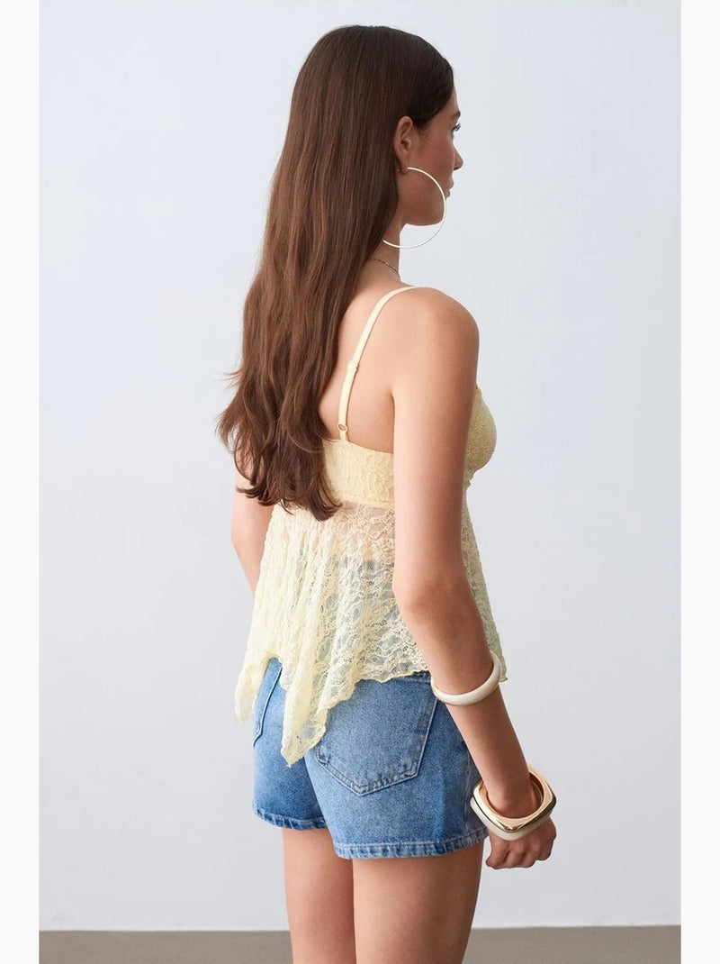 Camisola de renda com laço frontal dilvin Amarelo-limão - Kiabi