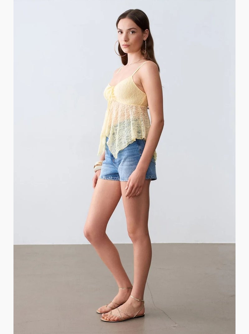 Camisola de renda com laço frontal dilvin Amarelo-limão - Kiabi