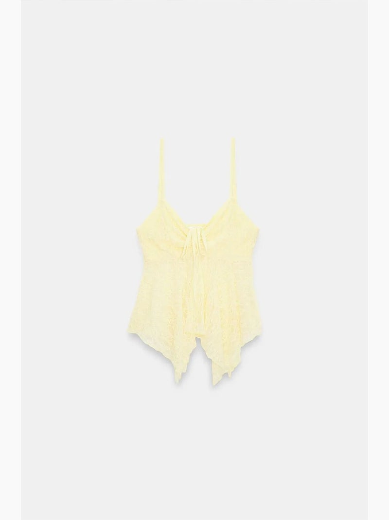 Camisola de renda com laço frontal dilvin Amarelo-limão - Kiabi