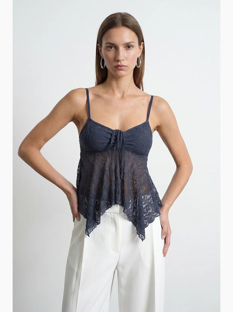 Camisola de renda com laço frontal dilvin Azul-marinho - Kiabi