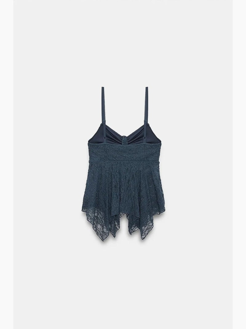 Camisola de renda com laço frontal dilvin Azul-marinho - Kiabi