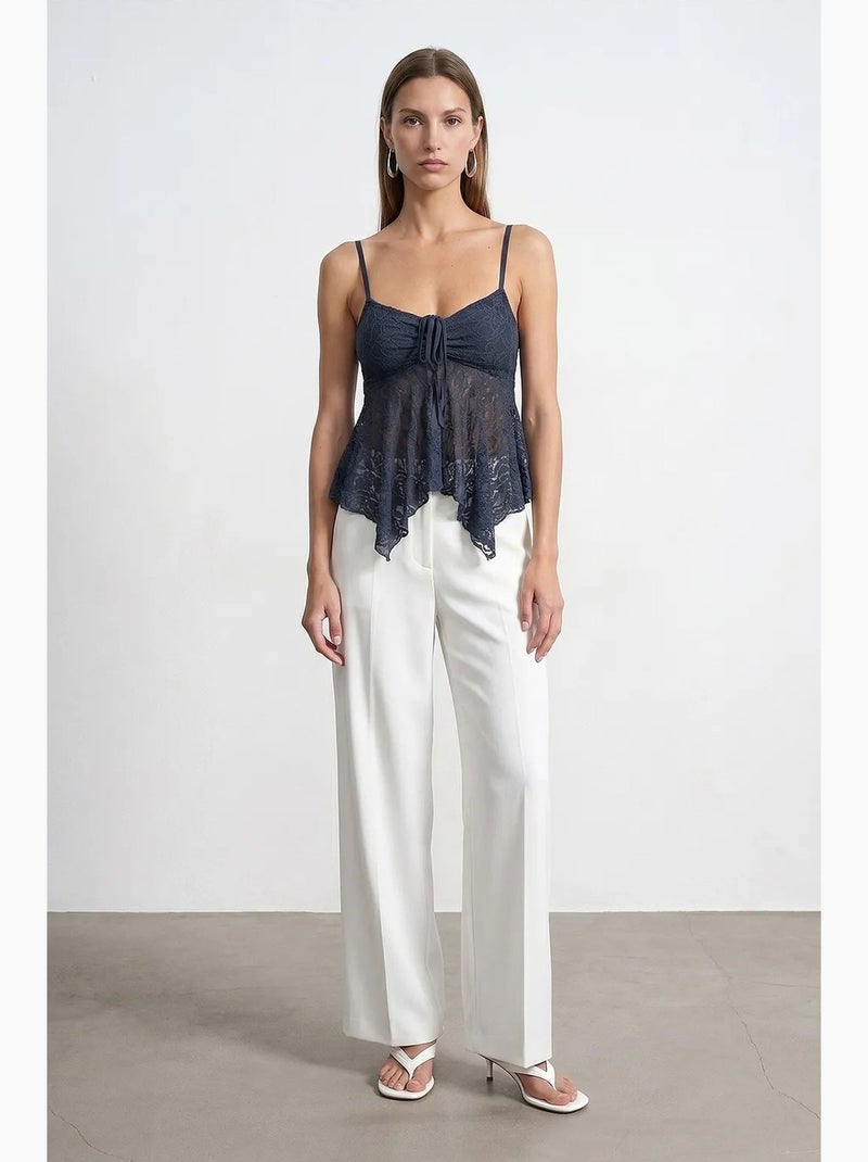 Camisola de renda com laço frontal dilvin Azul-marinho - Kiabi