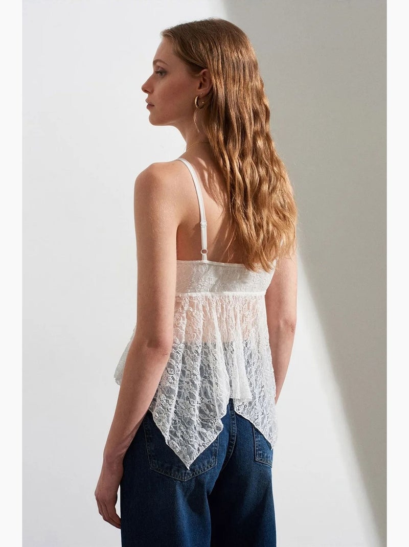 Camisola de renda com laço frontal dilvin Branco - Kiabi