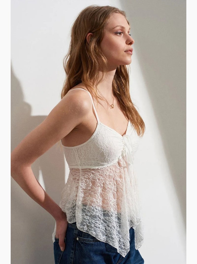 Camisola de renda com laço frontal dilvin Branco - Kiabi
