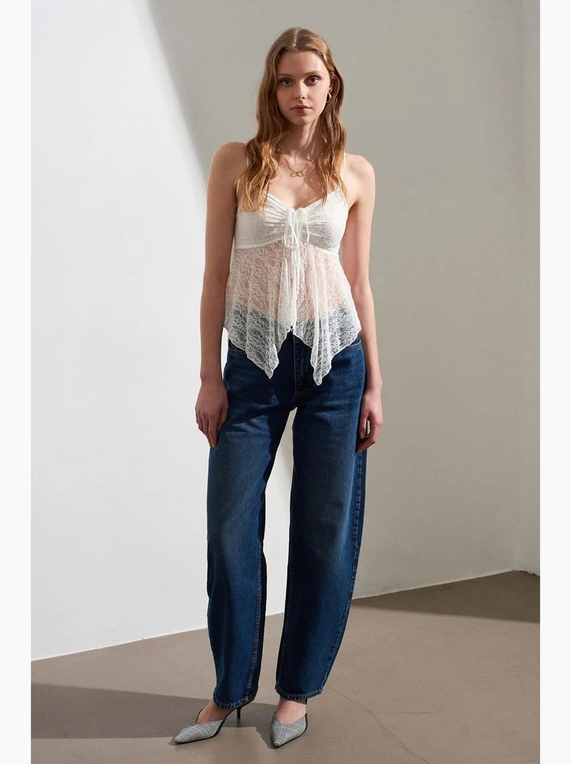 Camisola de renda com laço frontal dilvin Branco - Kiabi