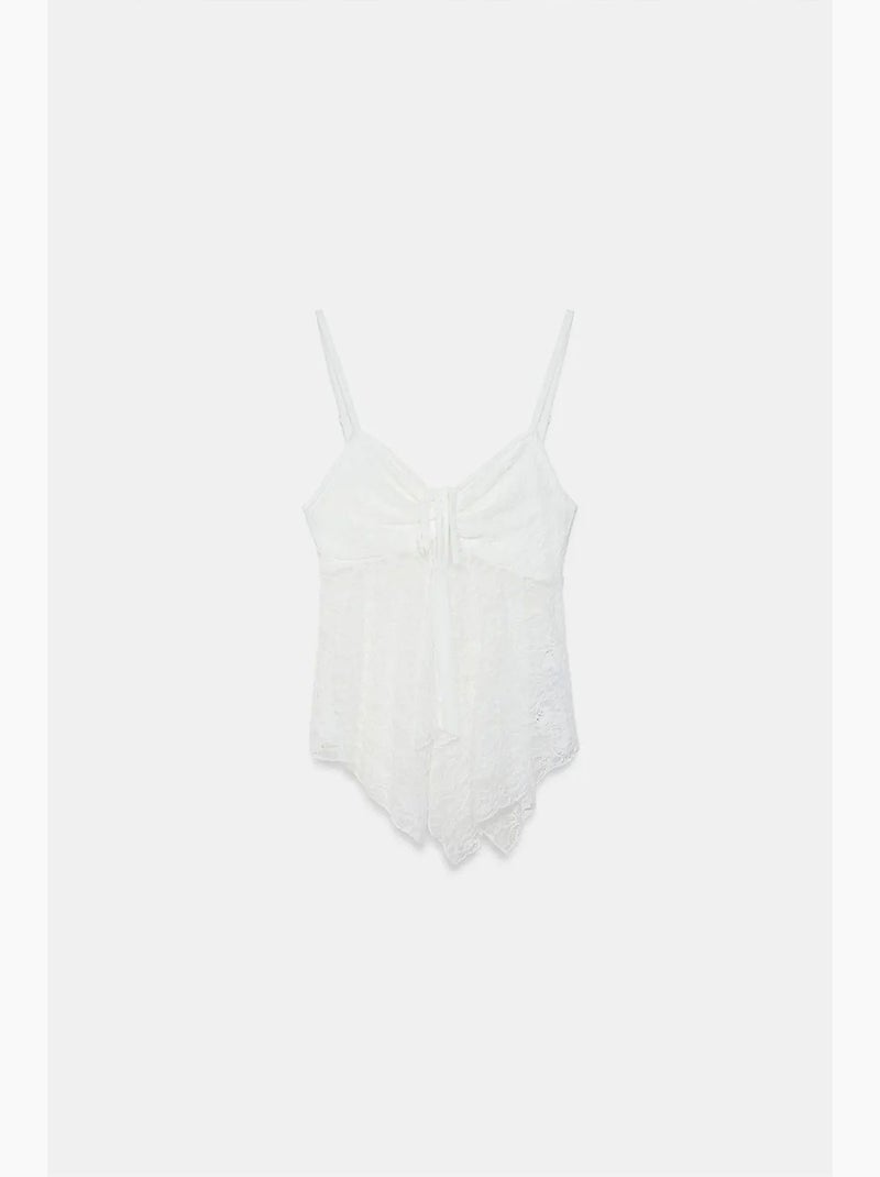 Camisola de renda com laço frontal dilvin Branco - Kiabi