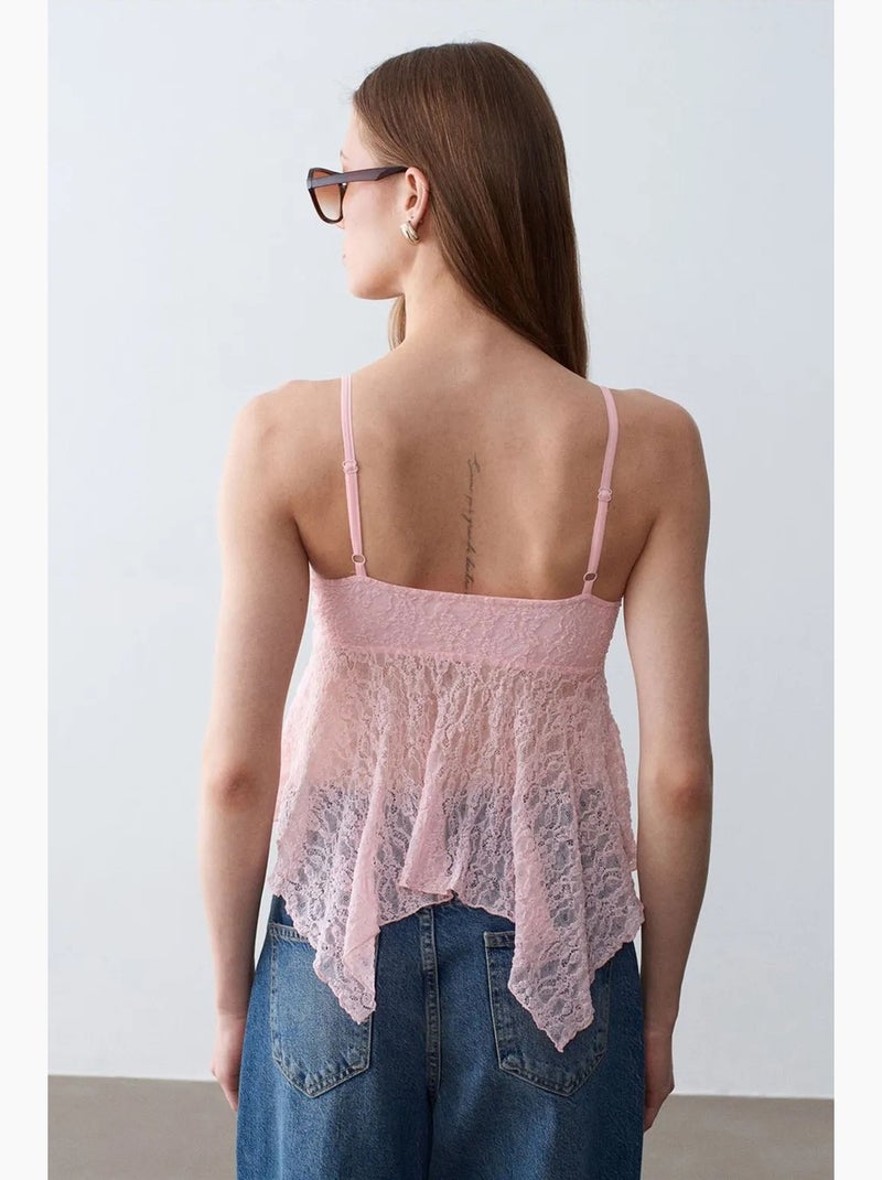 Camisola de renda com laço frontal dilvin Rosa doce - Kiabi