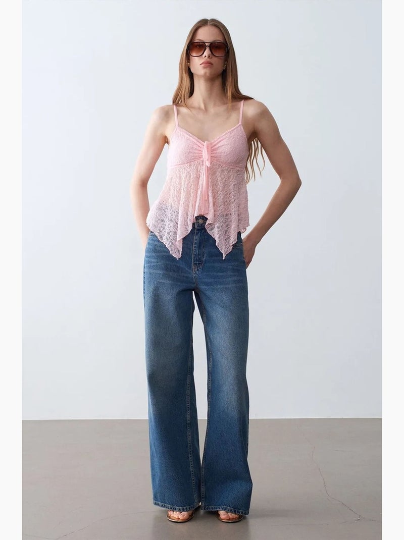 Camisola de renda com laço frontal dilvin Rosa doce - Kiabi
