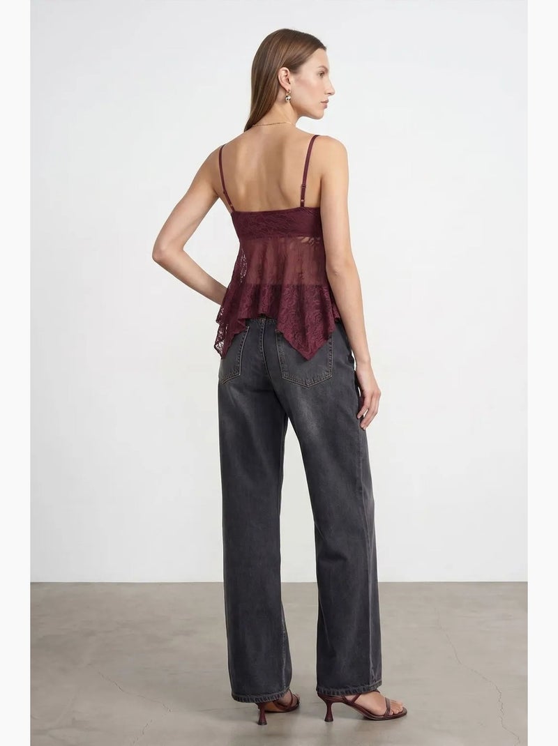 Camisola de renda com laço frontal dilvin Vermelho bordô - Kiabi