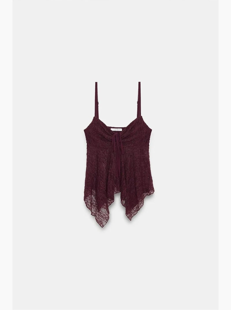 Camisola de renda com laço frontal dilvin Vermelho bordô - Kiabi