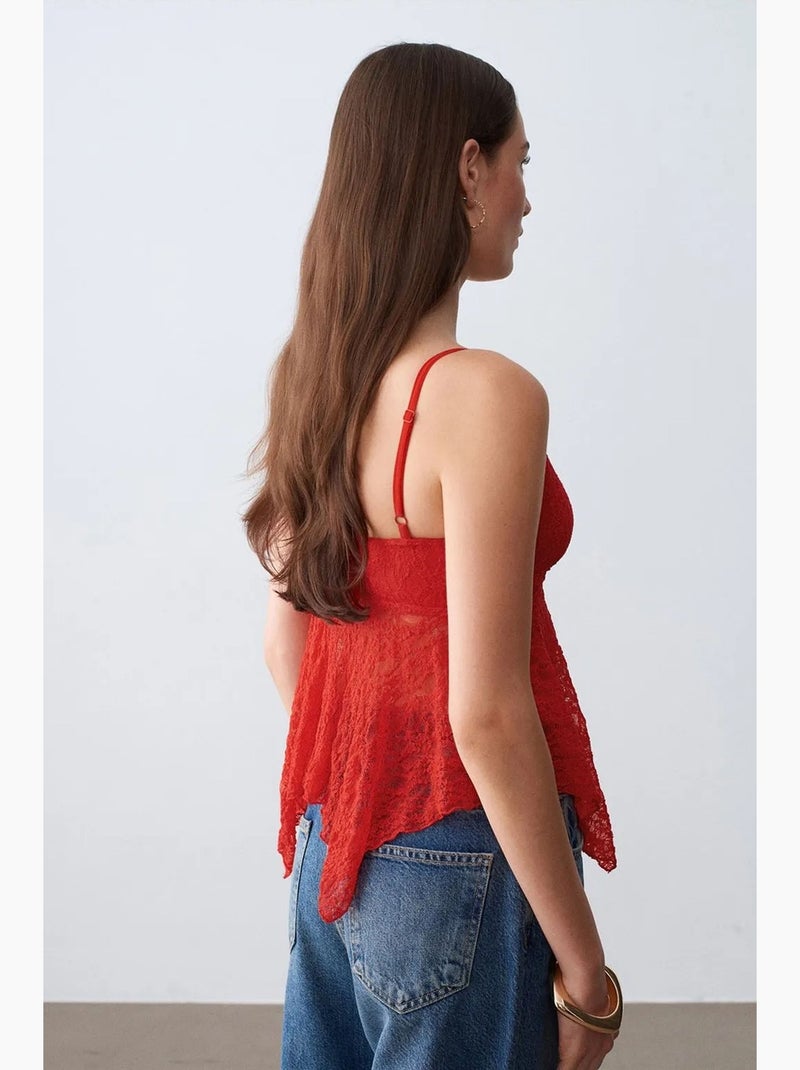 Camisola de renda com laço frontal dilvin Vermelho - Kiabi