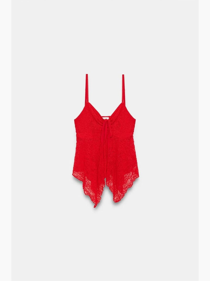 Camisola de renda com laço frontal dilvin Vermelho - Kiabi