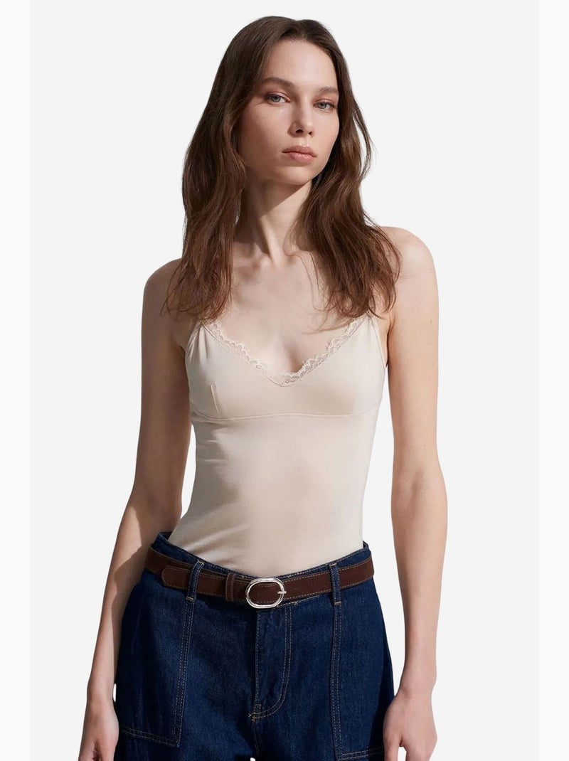 Camisola de renda decote em v dilvin Bege natural - Kiabi