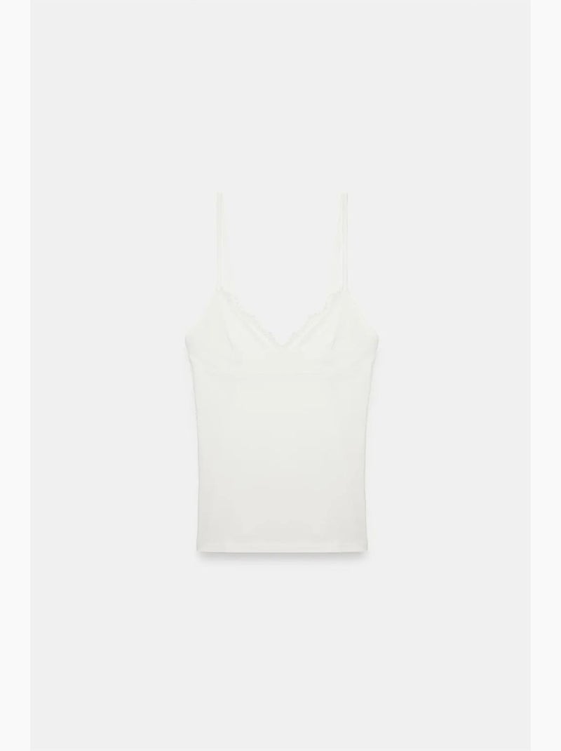 Camisola de renda decote em v dilvin Marfim - Kiabi