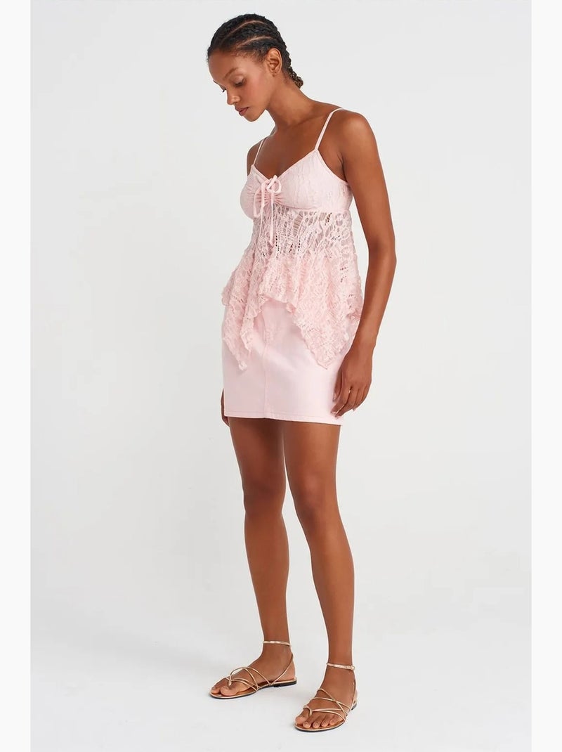 Camisola de renda decote quadrado e laço dilvin Rosa-claro - Kiabi