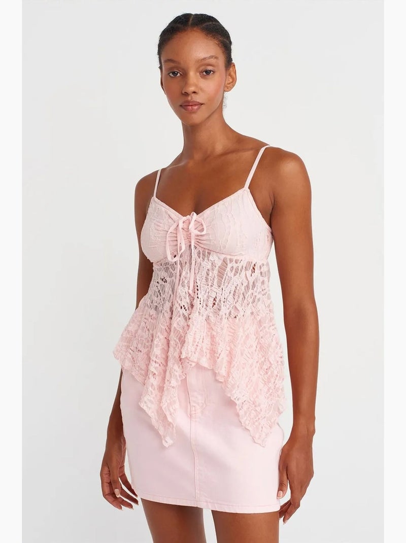 Camisola de renda decote quadrado e laço dilvin Rosa-claro - Kiabi