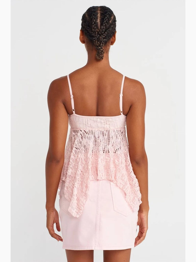 Camisola de renda decote quadrado e laço dilvin Rosa-claro - Kiabi