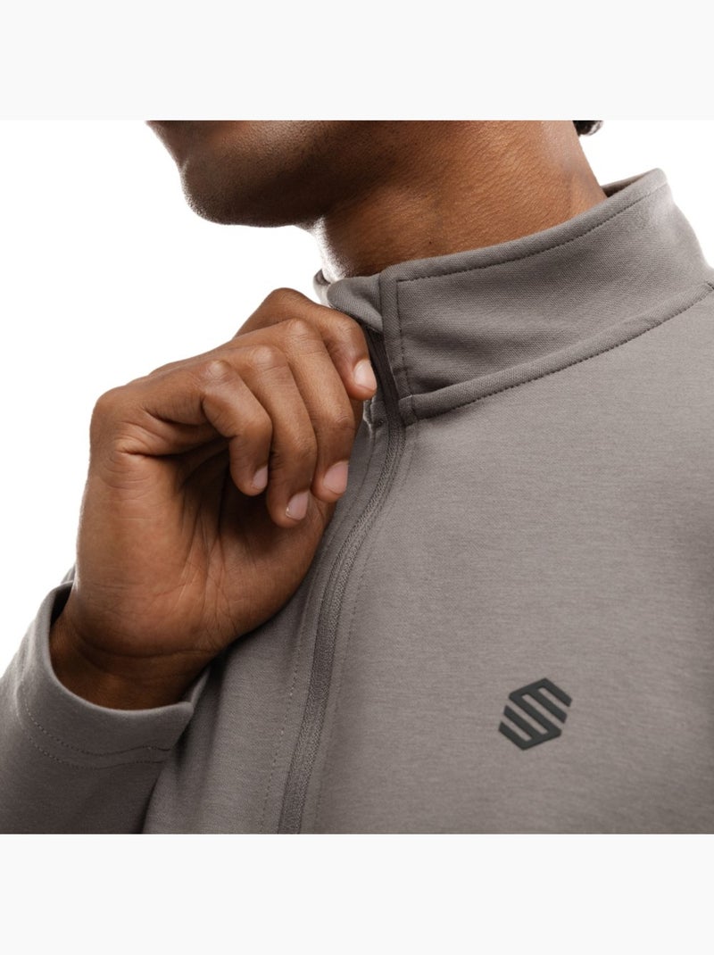 Camisola de treino com fecho 1/4 para homem Branco Cinza - Kiabi