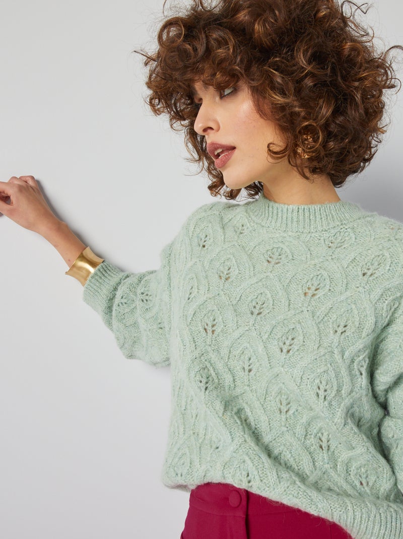 Camisola de tricô com motivos folhas VERDE - Kiabi