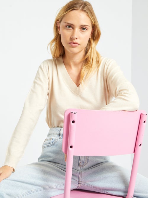 Camisola decote em bico em malha fina - Kiabi