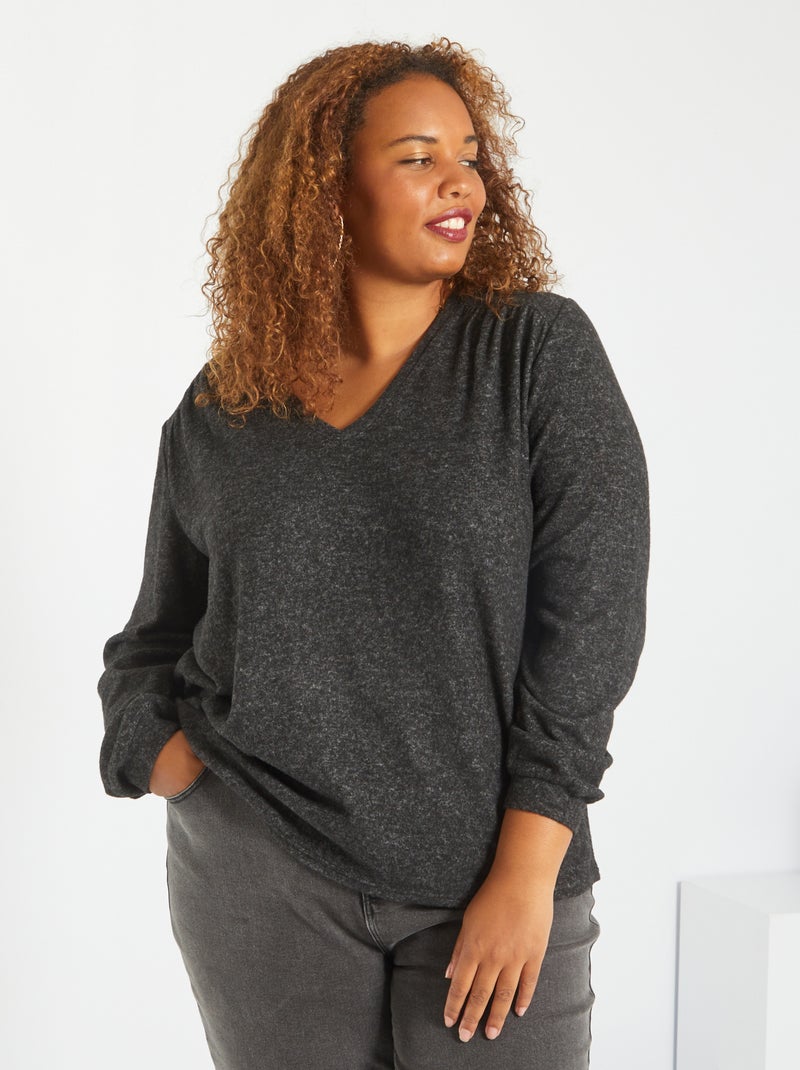 Camisola decote em bico, malha suave CINZA - Kiabi