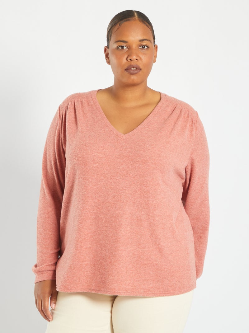 Camisola decote em bico, malha suave ROXO - Kiabi