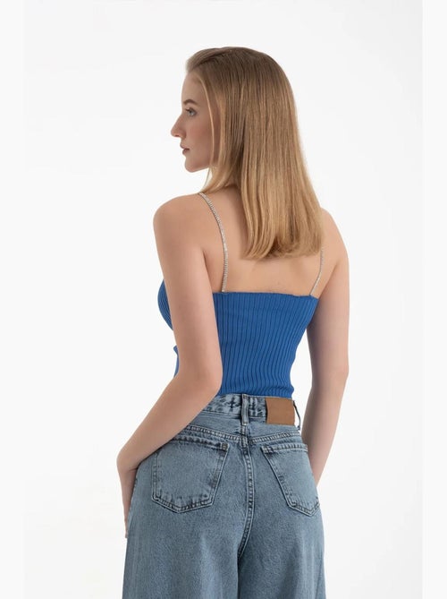 Camisola decote em v com alças de strass hiccup - Kiabi Camisola decote em v com alças de strass hiccup - Kiabi