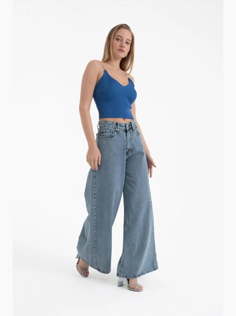 Camisola decote em v com alças de strass hiccup Azul - Kiabi