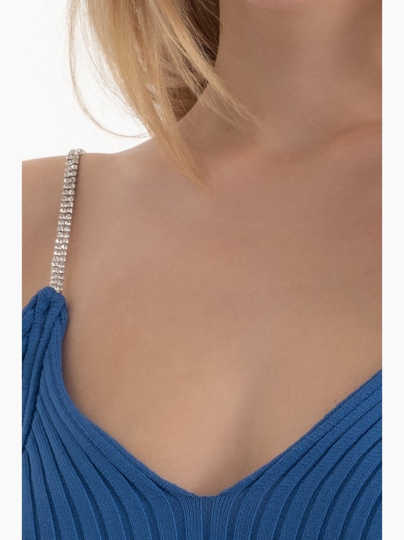 Camisola decote em v com alças de strass hiccup Azul - Kiabi