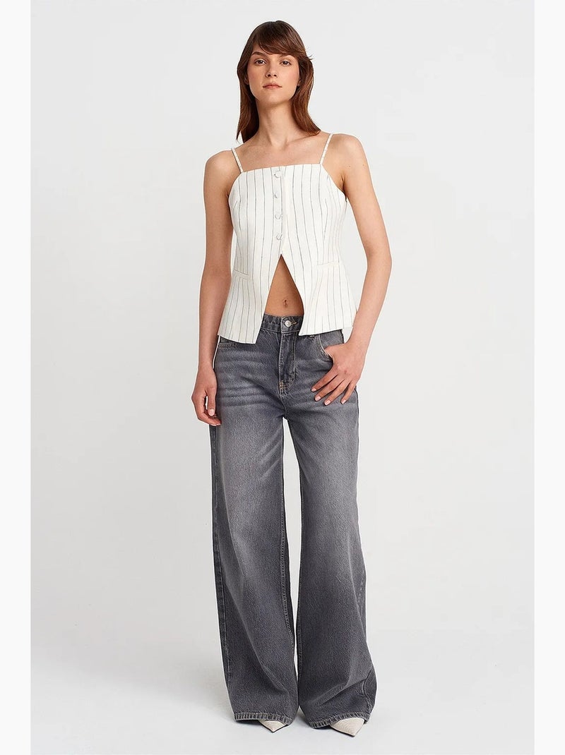Camisola decote quadrado com botões dilvin Branco - Kiabi
