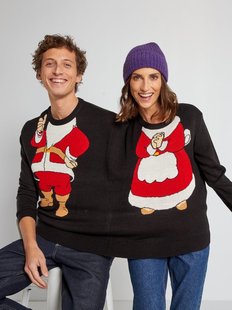 Camisola dupla cabeça Pai Natal e Mãe Natal PRETO - Kiabi