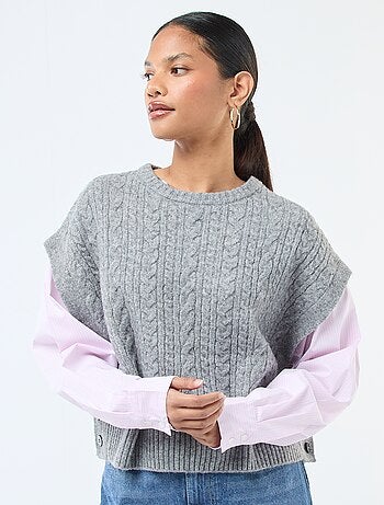 Camisola efeito 2-em-1 camisola + camisa